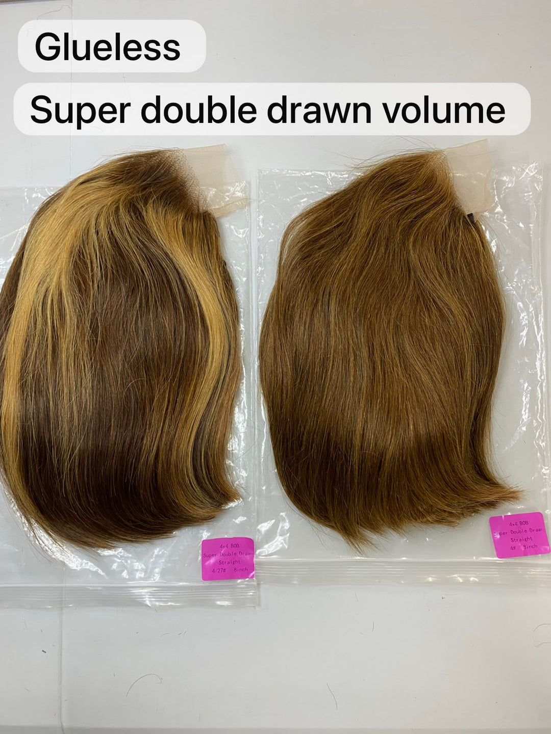 Ocean Hair 4x4 Glueless Straight Wig Brown &amp; Piano Blonde Color 8 Inch