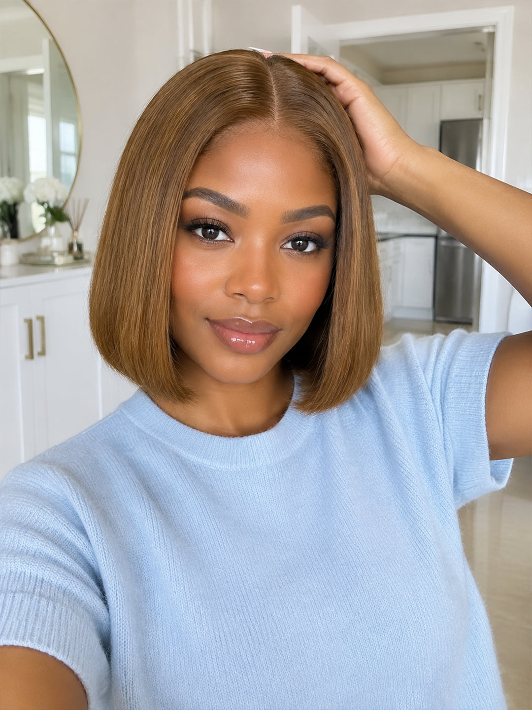 Ocean Hair 4x4 Glueless Straight Wig Brown & Piano Blonde Color 8 Inch