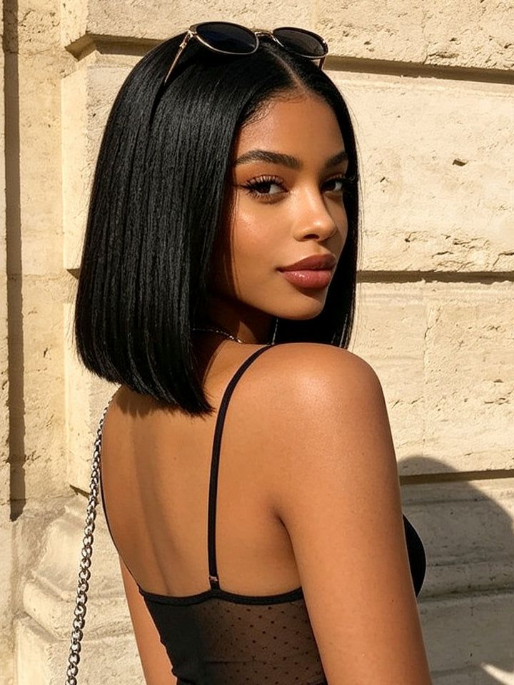 Ocean Hair Black Straight Bob Wig 4x4 Glueless Double Drawn 10-16 Inch