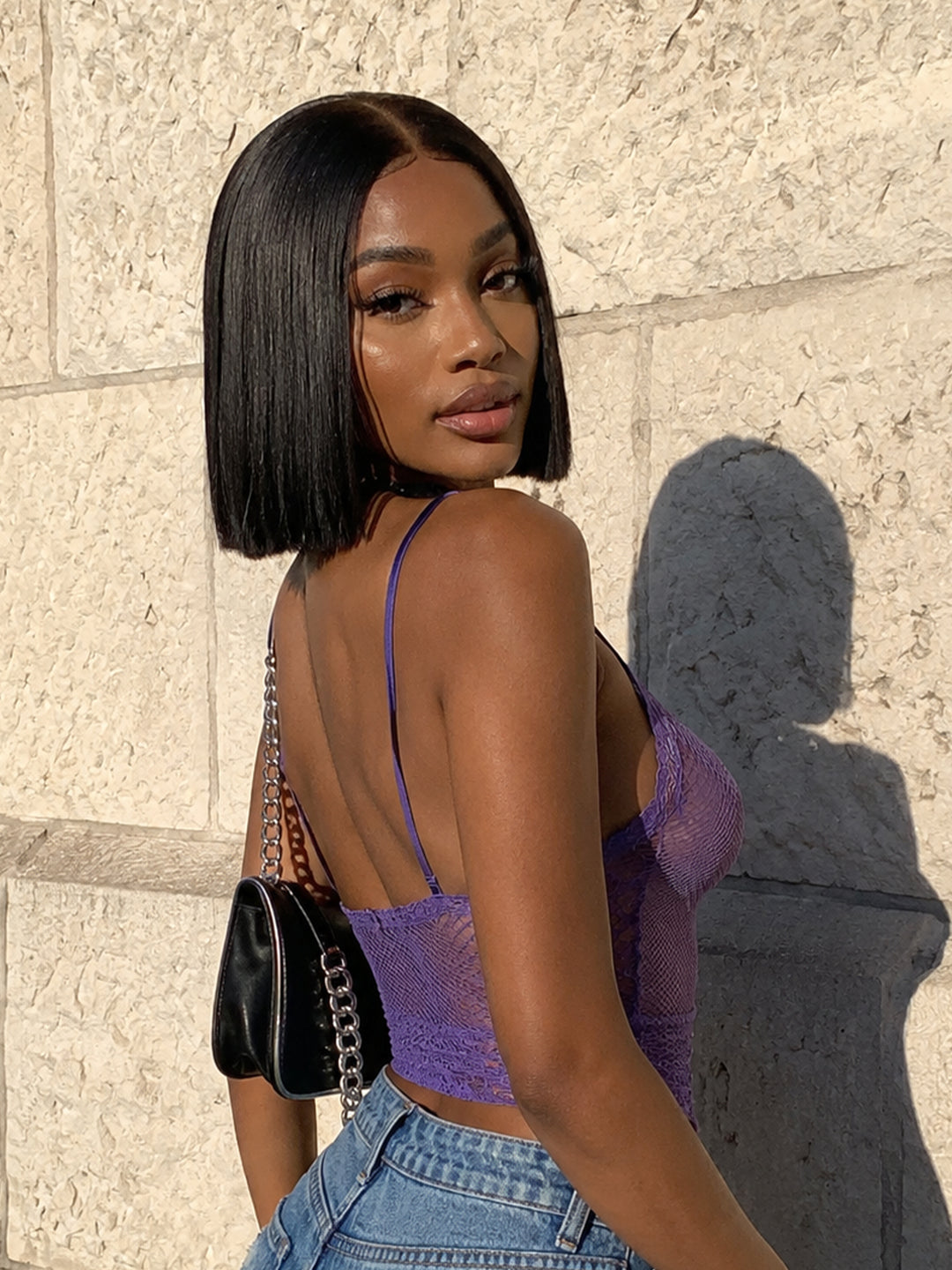 4x4 Straight Bob Wig Super Double Drawn Vietnamese Hair Natural Black #1B 8 Inch | Ocean Hair