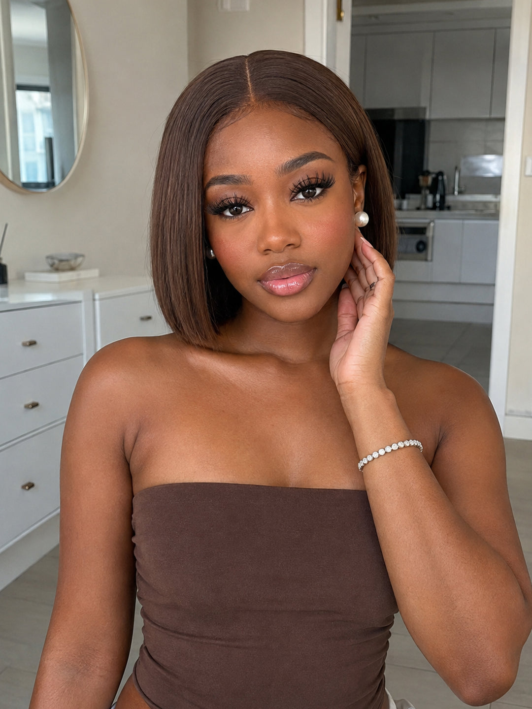 Ocean Hair Brown Straight Bob 13x4 Lce Front 4x4 Lace Double Drawn Wig
