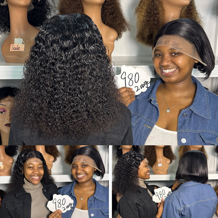 Ocean Hair Combo 4x4 Glueless Water Wave Wig | 13x4 DD Straight Wig