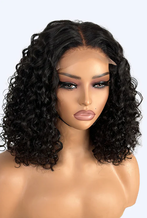 Ocean Hair Jerry Curl Water Wave Bob 5x5 Lace Closure Glueless Wig 12-16 Inch