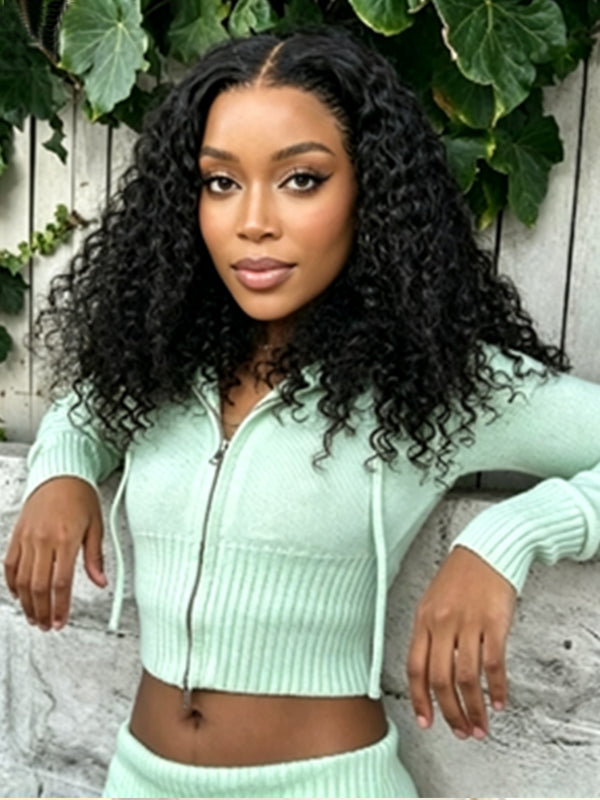 Ocean Hair Jerry Curl Water Wave Bob 5x5 Lace Closure Glueless Wig 12-16 Inch