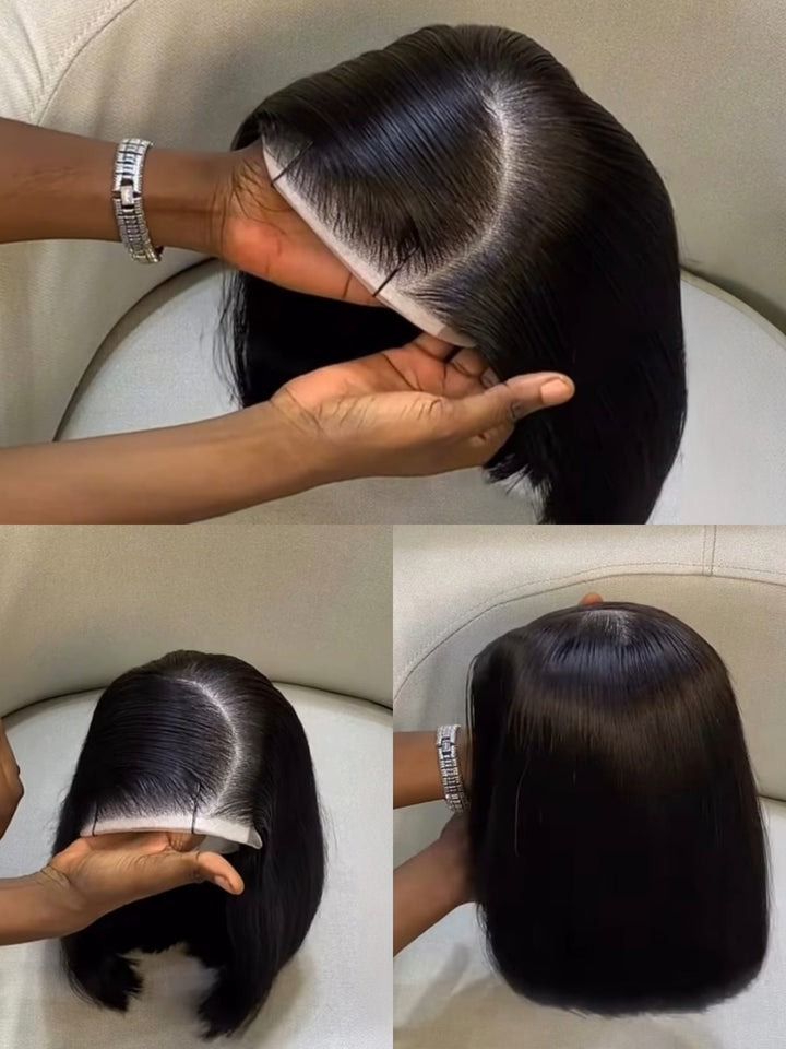 Ocean Hair New C-Part Straight Glueless Bob Wig 5x5 Double Drawn Natural Black 8 to 10 Inch
