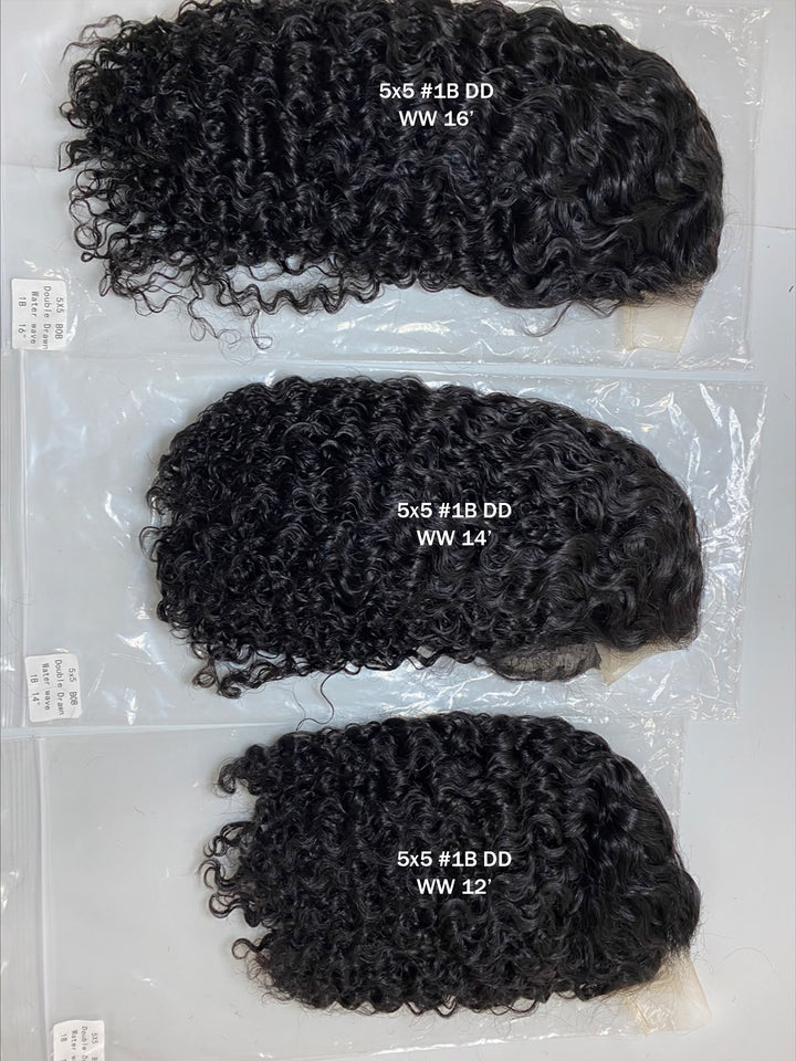 Ocean Hair 5x5 Double Drawn Water Wave Glueless Bob Wig Black Color Wig