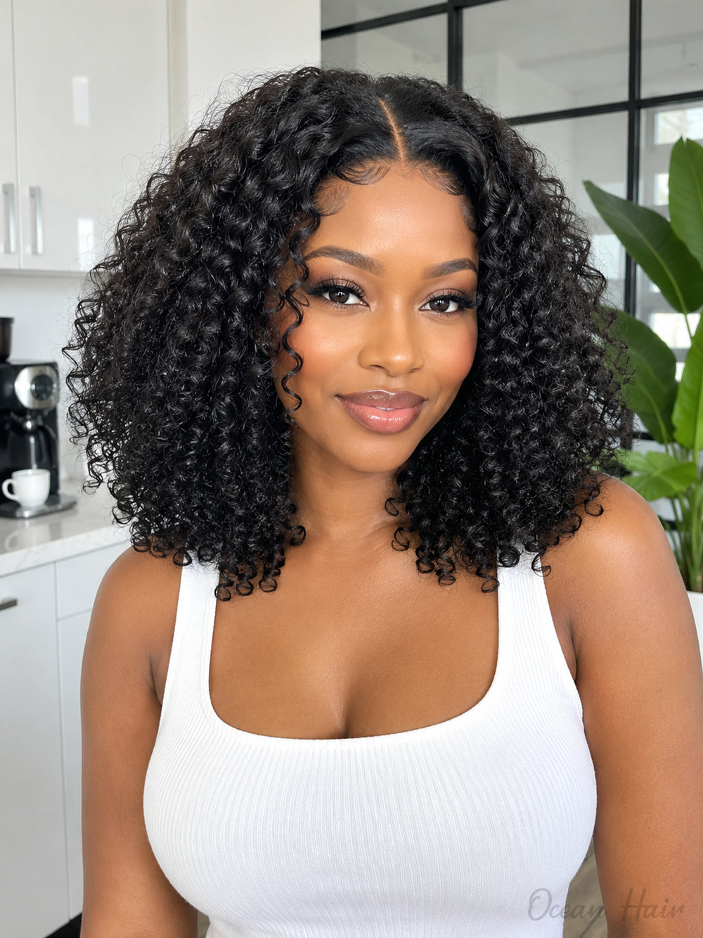 Ocean Hair Special 5x5 Glueless Curly Wig Water Wave Jerry Curl Black Color Wig