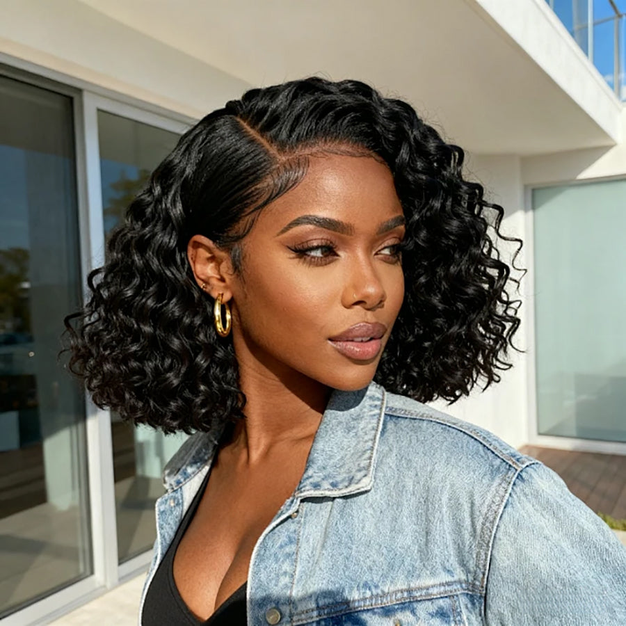 Durban Ocean Hair 13x4 SDD Water Wave Lace Front Wig Black Color Bob