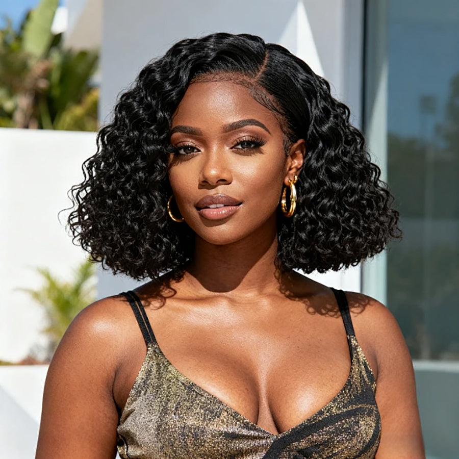 Durban Ocean Hair 13x4 SDD Water Wave Lace Front Wig Black Color Bob