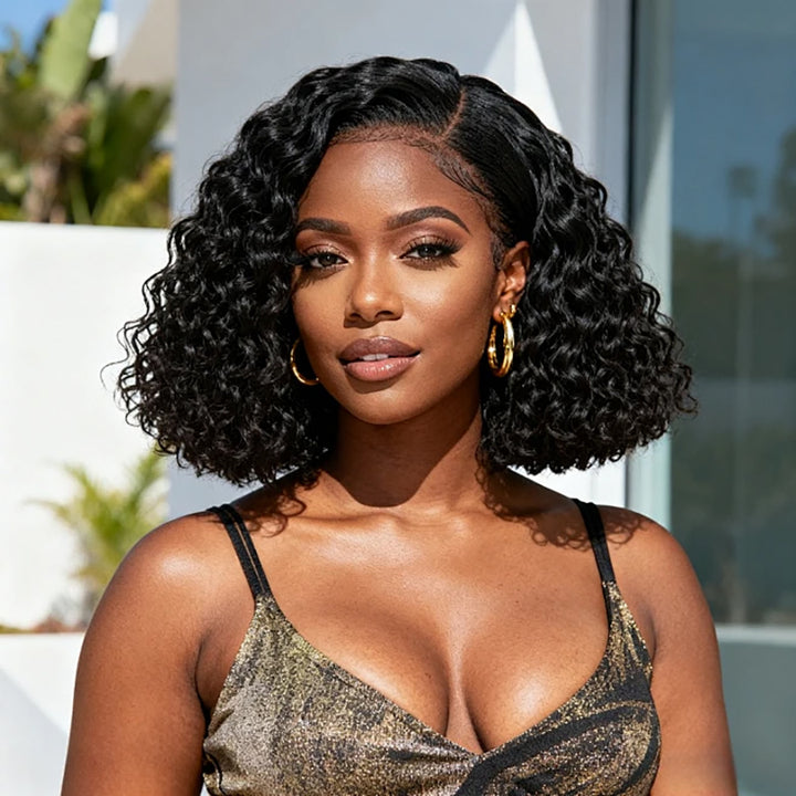 Durban Ocean Hair 13x4 SDD Water Wave Lace Front Wig Black Color Bob