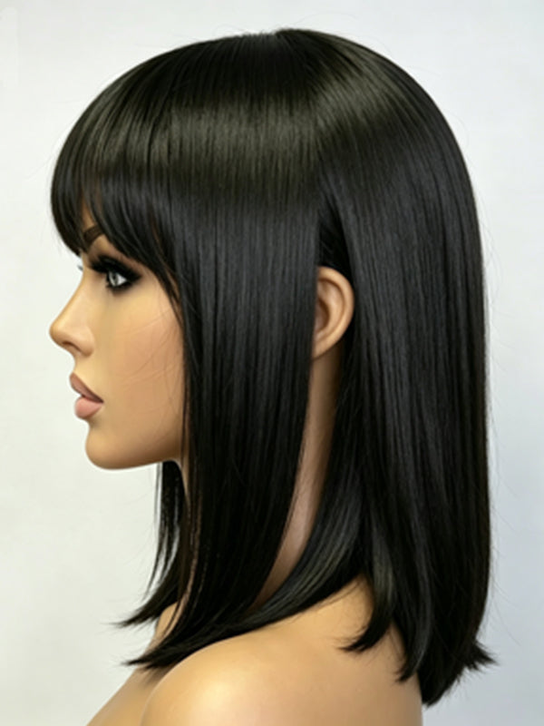 Ocean Hair Fringe Straight Bob Wig Natural Black 10 Inch Wear and Go Wig