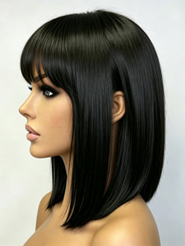 Ocean Hair Fringe Straight Bob Wig Natural Black 10 Inch Wear and Go Wig