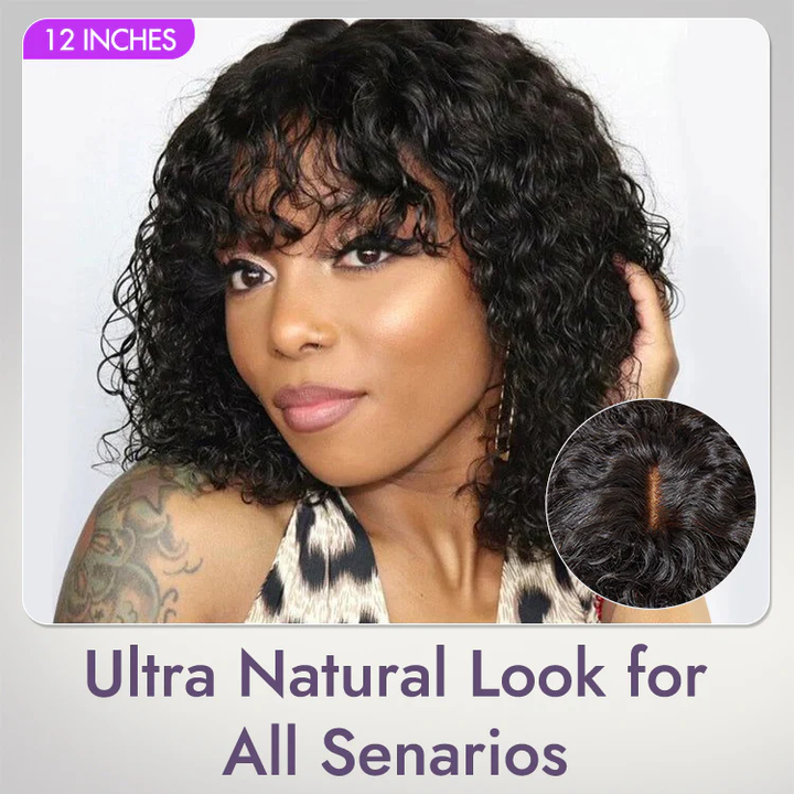 Ocean Hair Fringe Wear and Go Bob Water Wave Glueless Wig Black Color