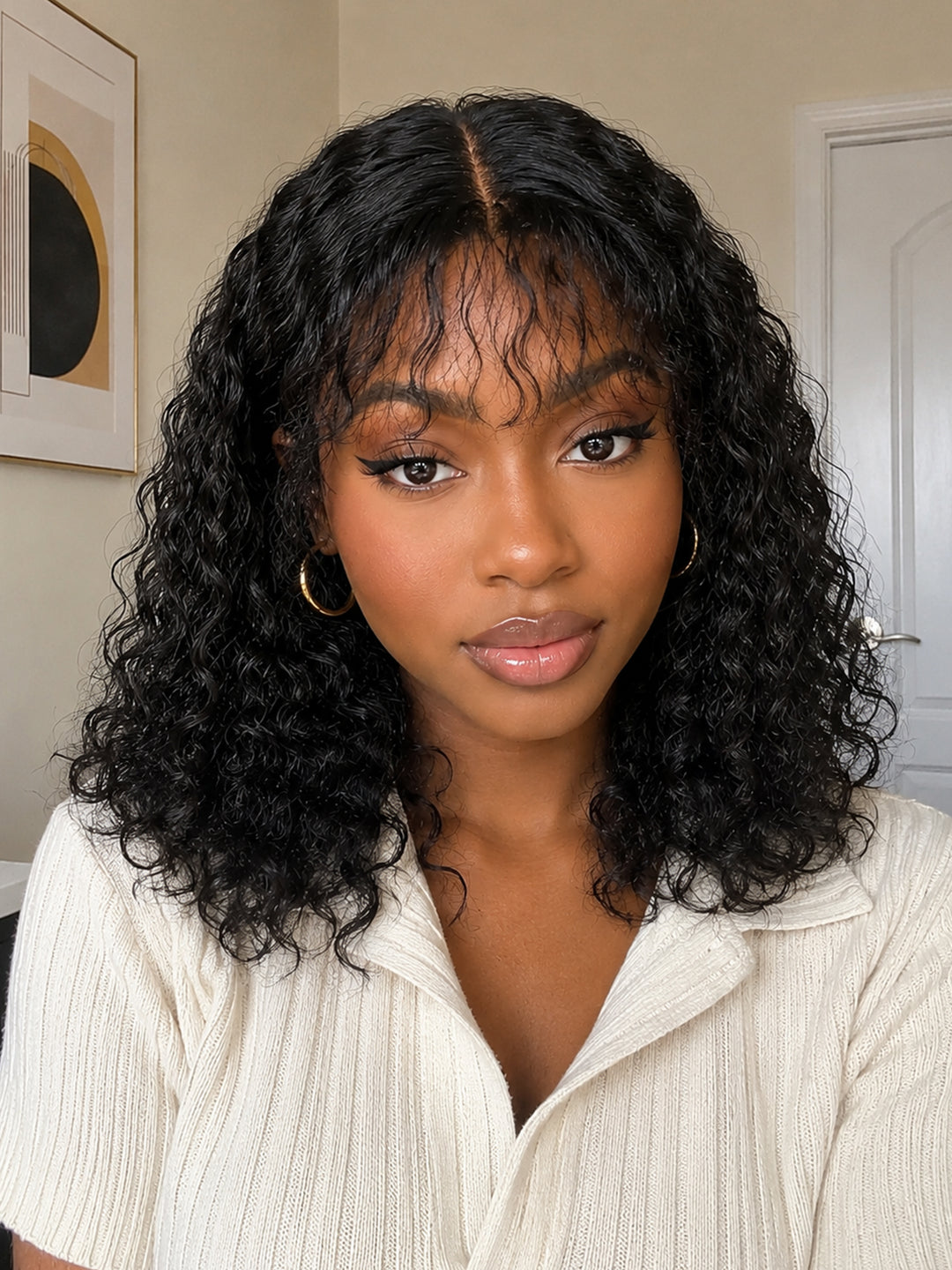 Ocean Hair Fringe Water Wave Wig Natural Black 10 Inch Wear and Go