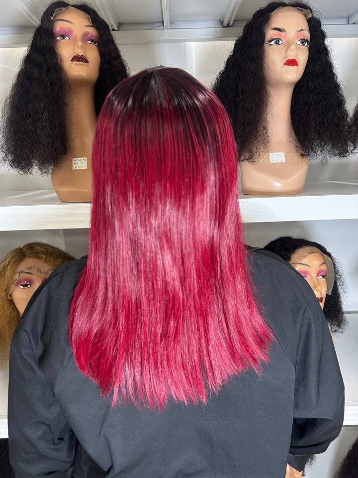 Ocean Hair Fringe Straight Wig 1B/99J | Natural Black Burgundy Ombre