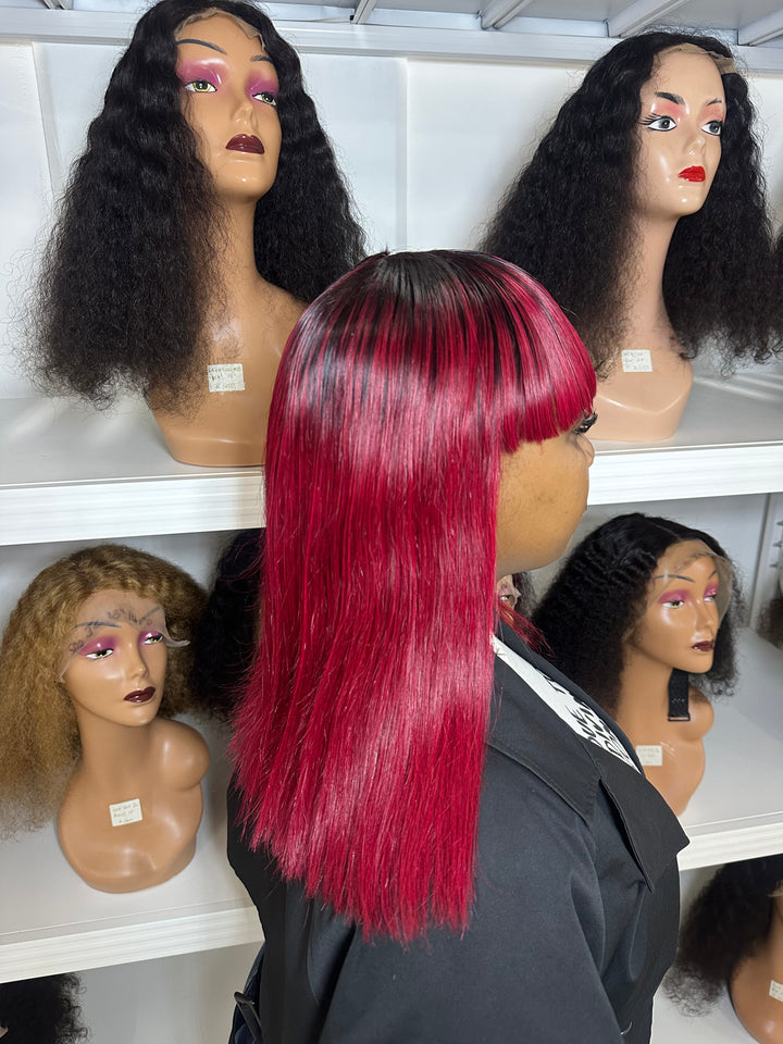 Ocean Hair Fringe Straight Wig 1B/99J | Natural Black Burgundy Ombre