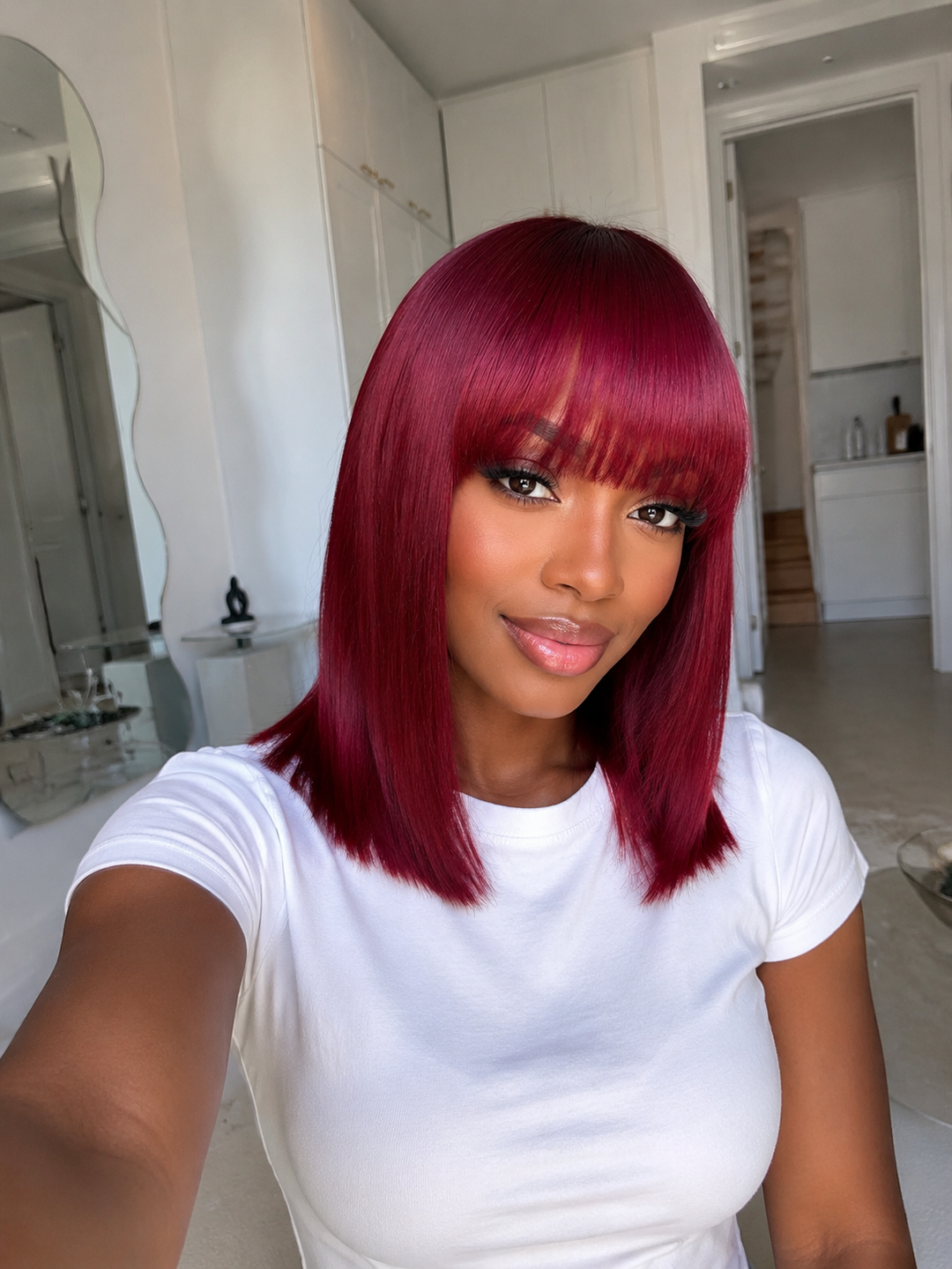 Ocean Hair Fringe Straight Wig 1B/99J | Natural Black Burgundy Ombre