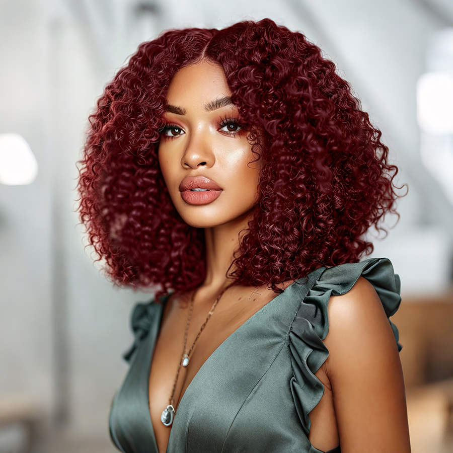 Ocean Hair 13x4 Lace Front Jerry Curl Bob Wig 99J Color 14 and 16 Inch