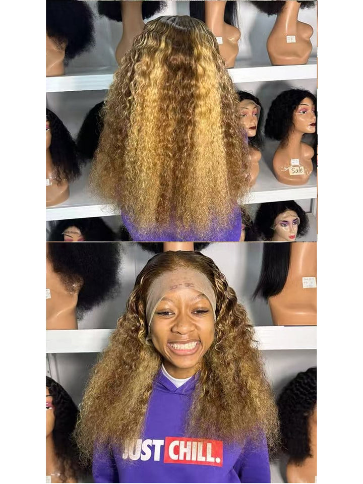 Ocean Hair 13x4 Water Wave Lace Front Wig 4/27 Piano Color Long Hair Wig