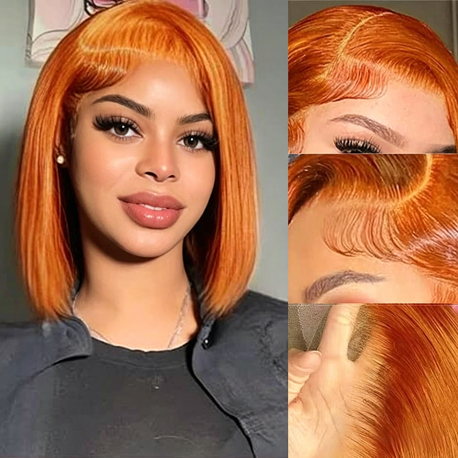 Ocean Hair 13x4 Double Drawn Straight Lace Front Bob Wig Ginger Color