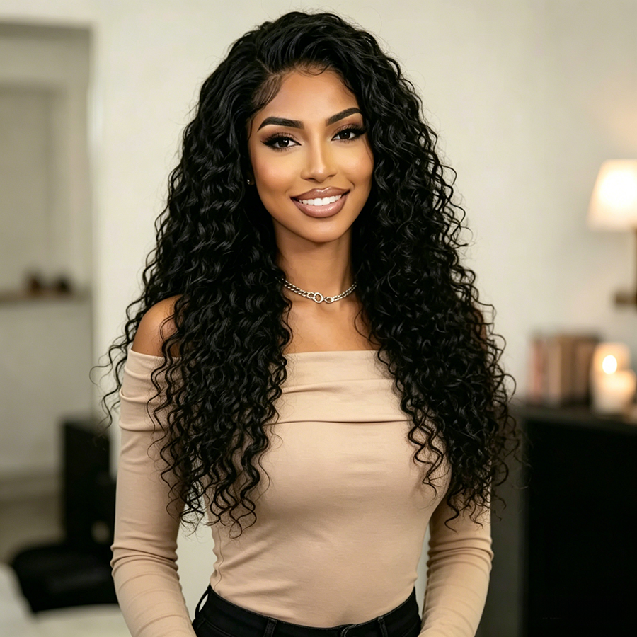 Ocean Hair 13x4 Jerry Curl Lace Front Wig Natural Black Color 18-30 Inch