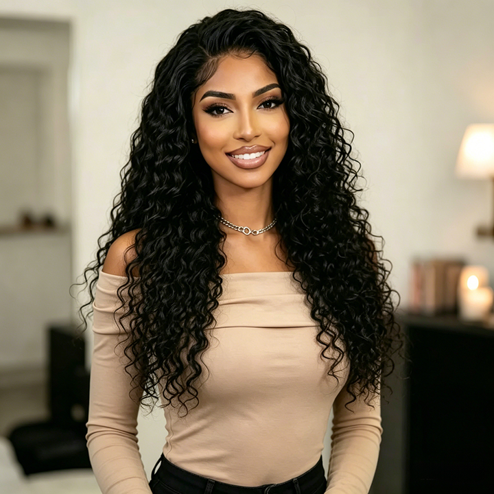 Ocean Hair 13x4 Jerry Curl Lace Front Wig Natural Black Color 18-30 Inch