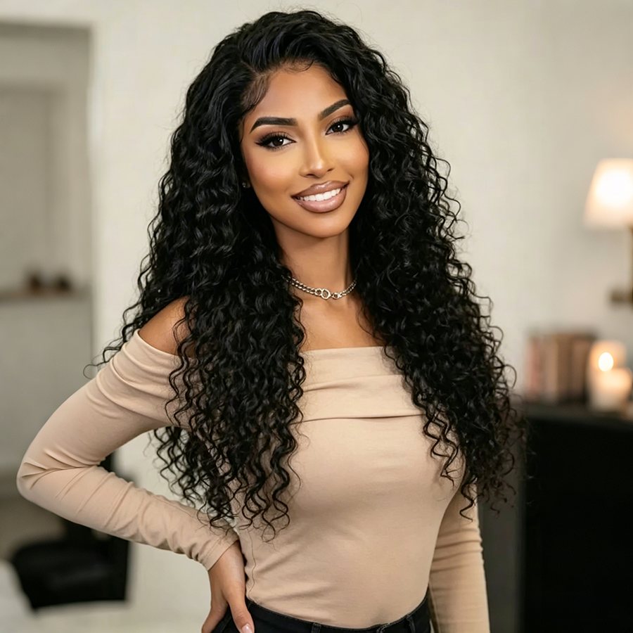 Ocean Hair 13x4 Jerry Curl Lace Front Wig Natural Black Color 18-30 Inch
