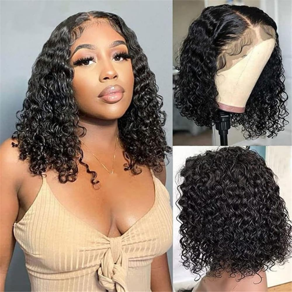 Ocean Hair 13x4 Lace Front Water Wave Bob Wig 1B Black Color Hair Wig