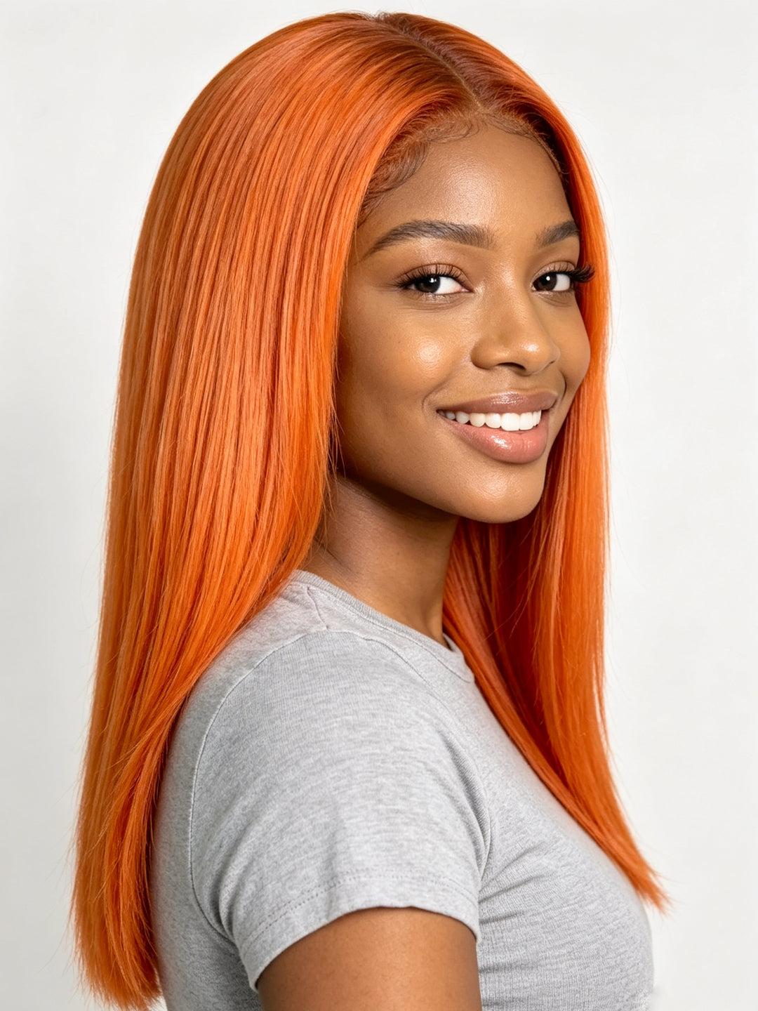Ocean Hair 4x4 Double Drawn Straight Glueless Wig Ginger Orange 350 Color