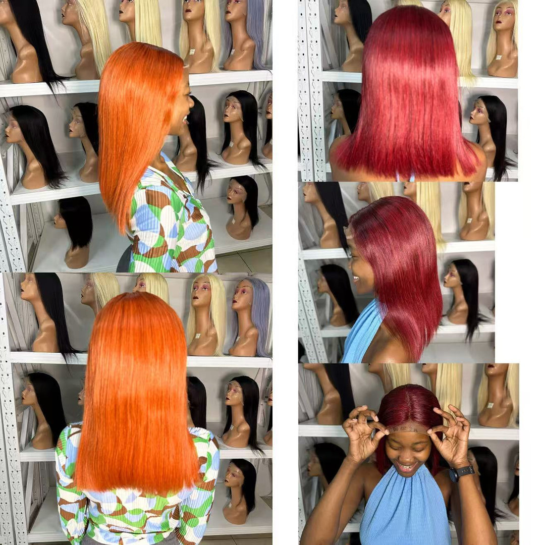 Ocean Hair 4x4 Double Drawn Straight Glueless Wig Ginger Orange 350 Color