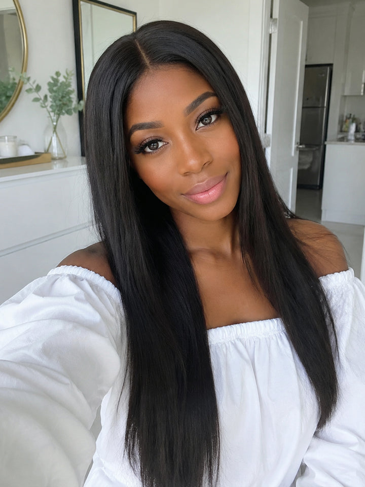 Ocean Hair 4x4 Straight Glueless Wig Natural Black Long Hair Wig 18-30 Inch