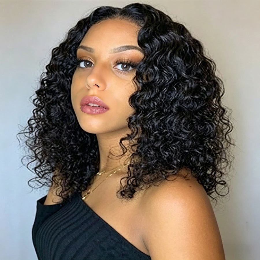 Ocean Hair 5x5 Double Drawn Water Wave Glueless Bob Wig Black Color Wig