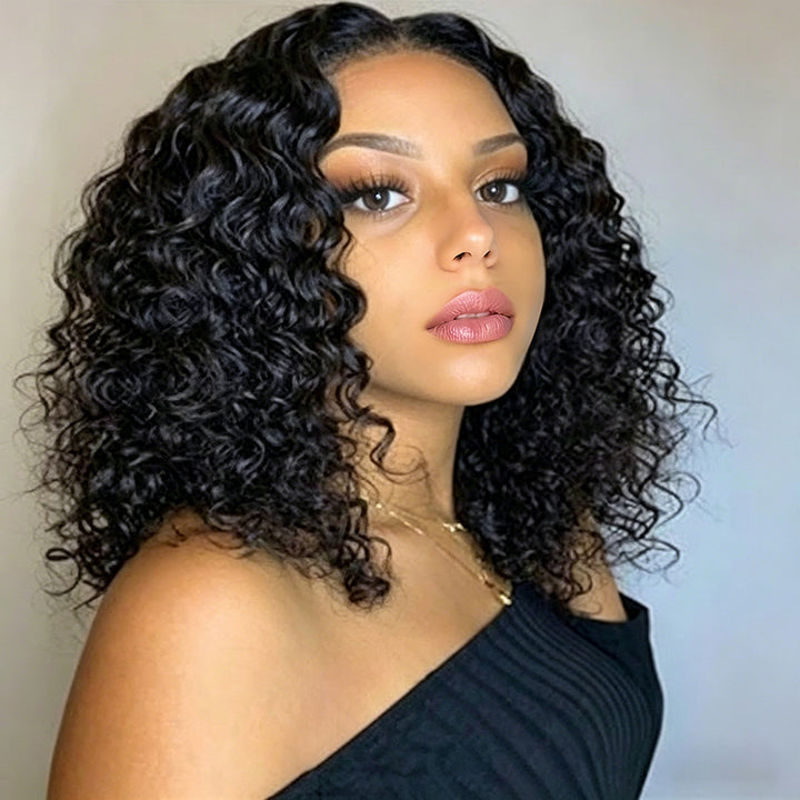 Ocean Hair 5x5 Double Drawn Water Wave Glueless Bob Wig Black Color Wig