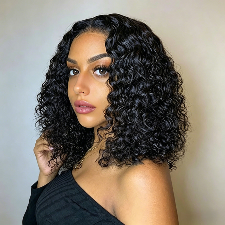 Ocean Hair 5x5 Double Drawn Water Wave Glueless Bob Wig Black Color Wig