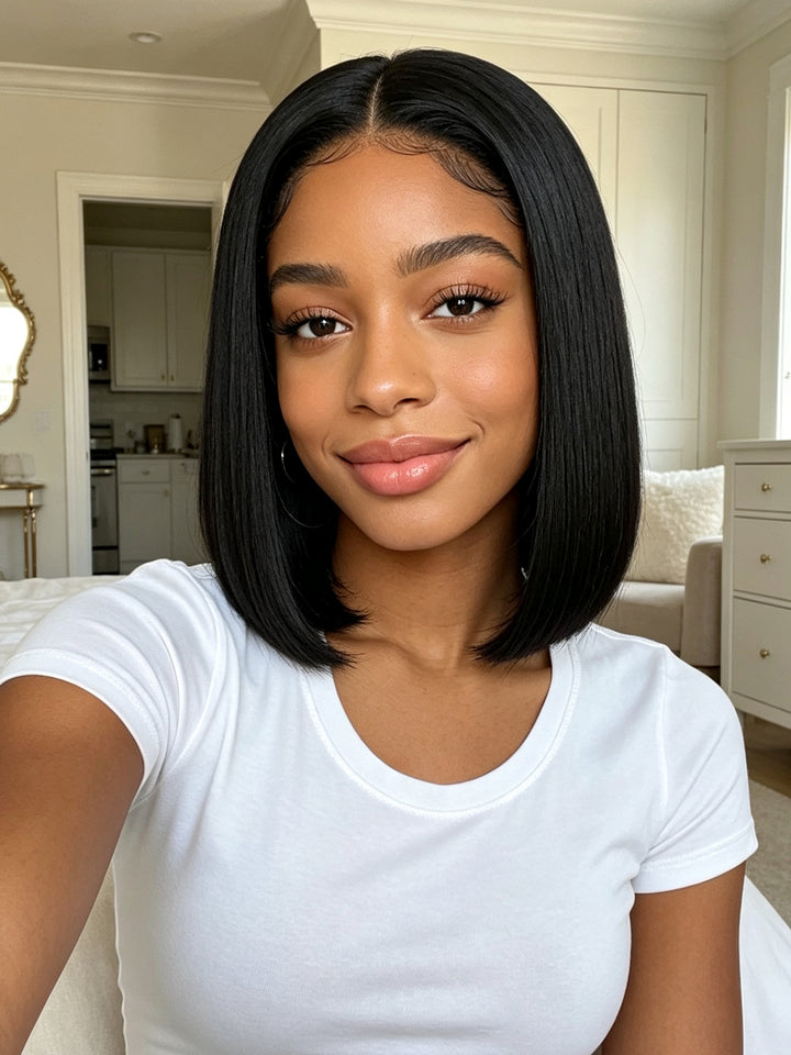 Ocean Hair 5x5 Glueless Straight Bob Wig Double Drawn Black Color Wig