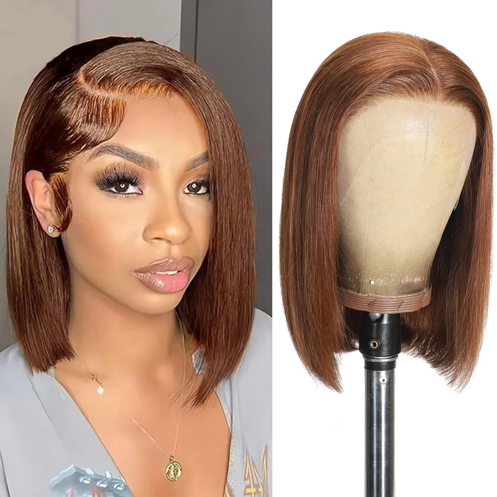 Ocean Hair Brown Straight Bob 13x4 Lace Front Wig Double Drawn 8-16 Inch