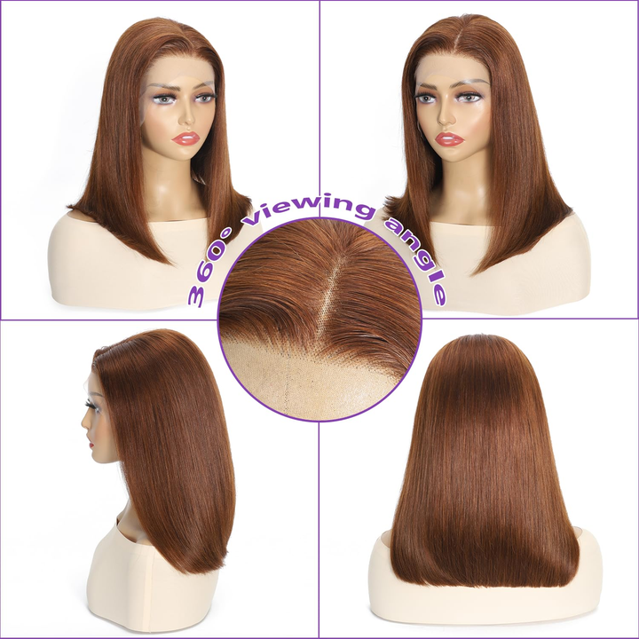 Ocean Hair Brown Straight Bob Lace Front Wig 13x4 Free Part DD 8-16 Inch