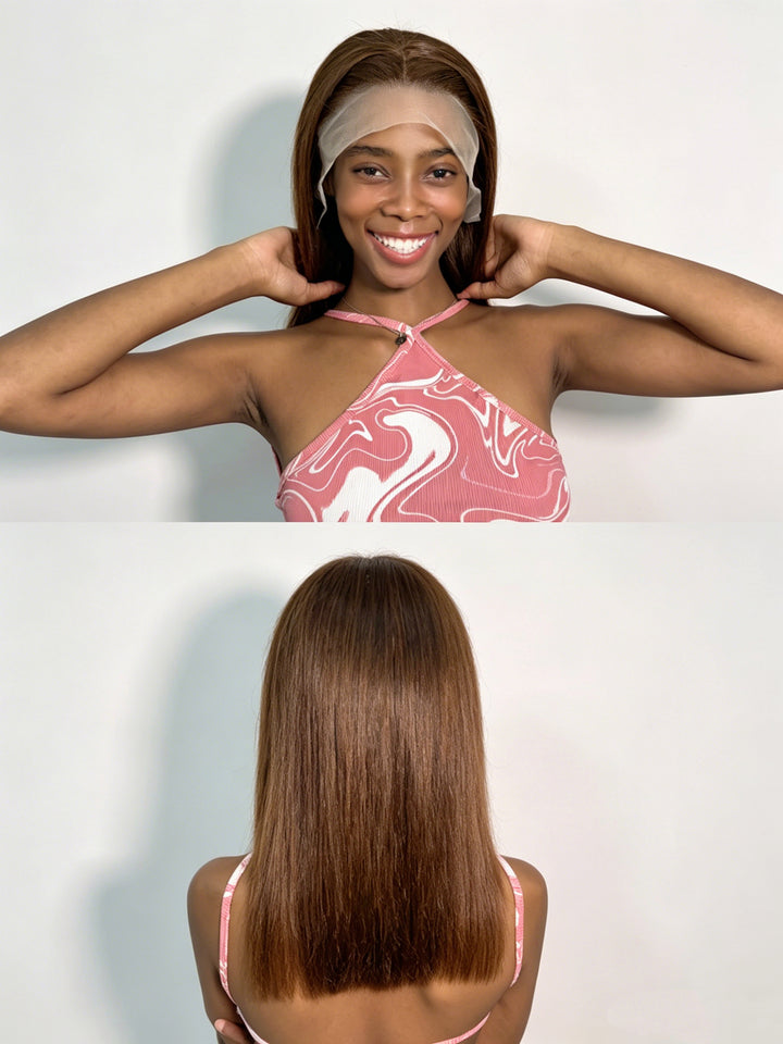 Ocean Hair 13x4 Double Drawn Straight Lace Front Wig Chocolate Bob Wig