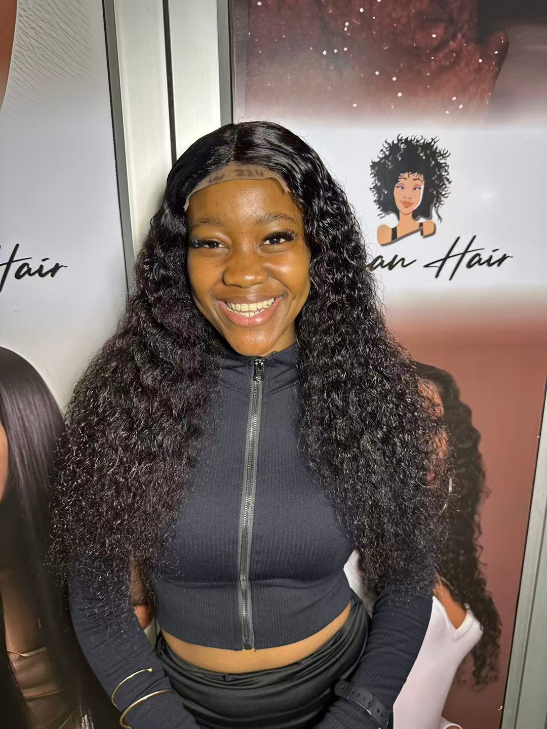 Ocean Hair Water Wave 4x4 Glueless Wig 1B Black Color Long Hair Wig
