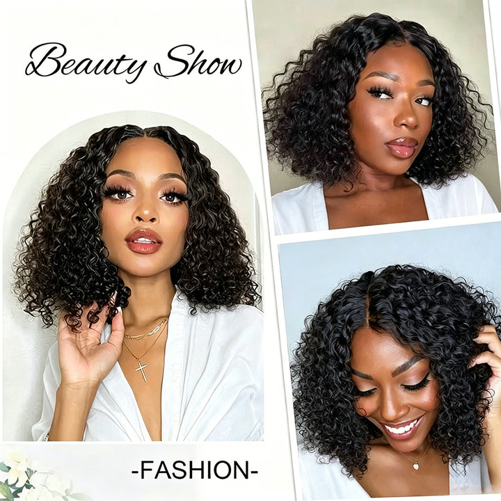 SA Ocean Hair Water Wave Bob 4x4 Glueless Wig 1B Black Color Hair