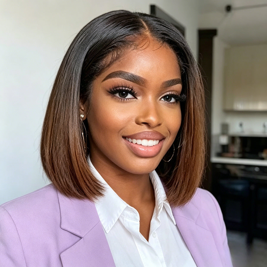 Ocean Hair Straight DD 13x4 Lace Front Wig Black Brown Ombre #1B/4 Bob