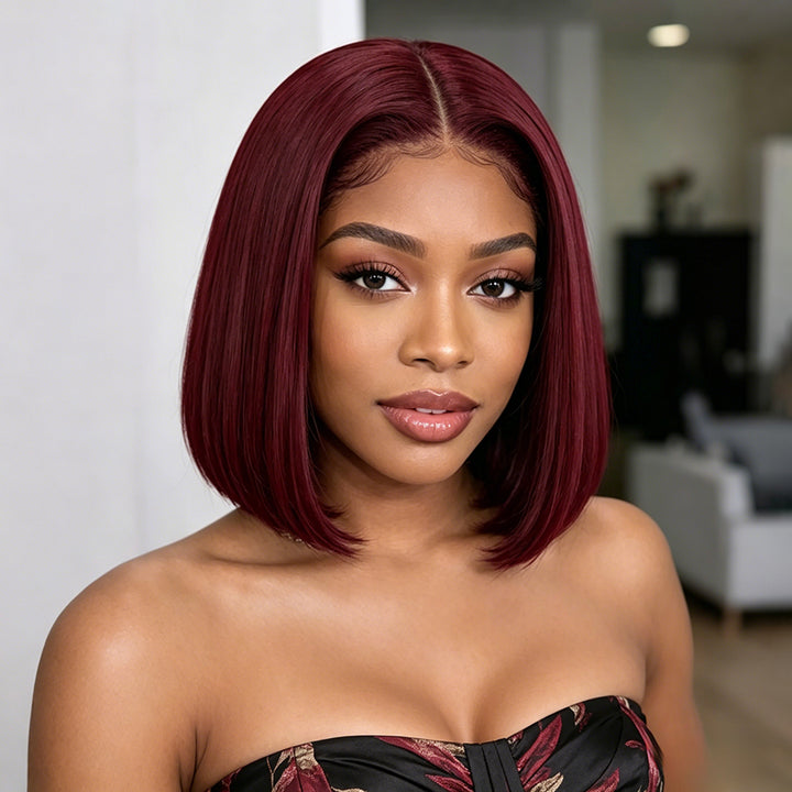 4x4 Bob Straight Double Drawn Human Hair Wig Lace Closure 