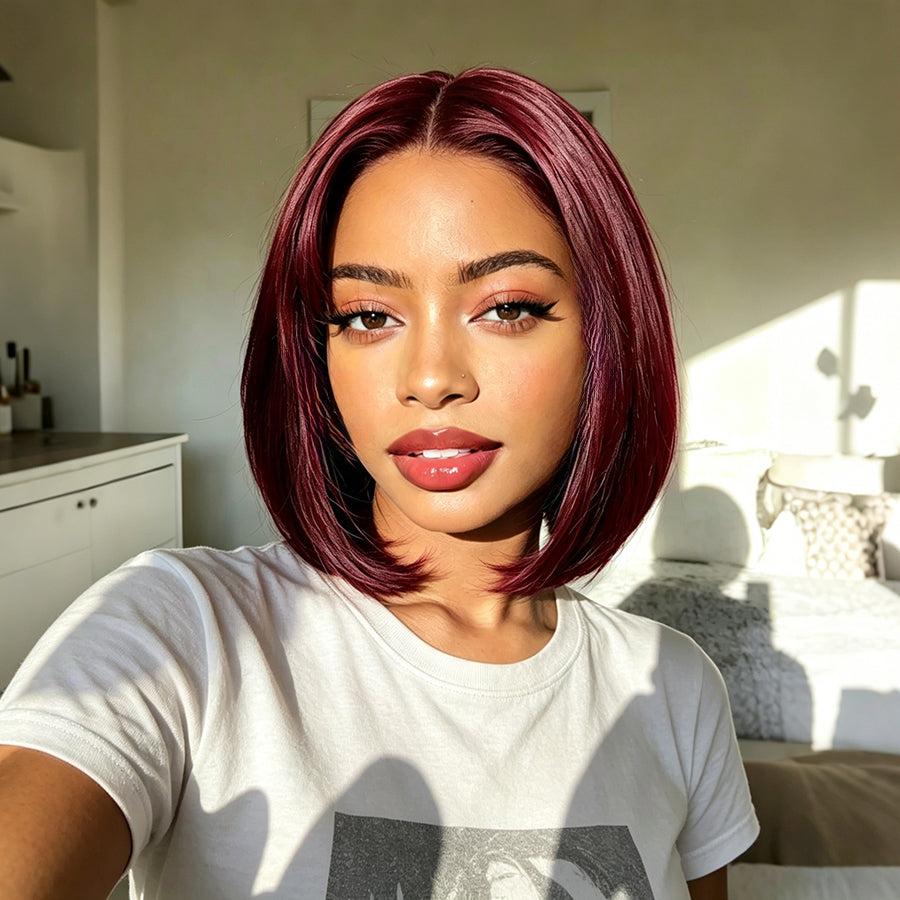 4x4 Bob Straight Double Drawn Human Hair Wig Lace Closure 