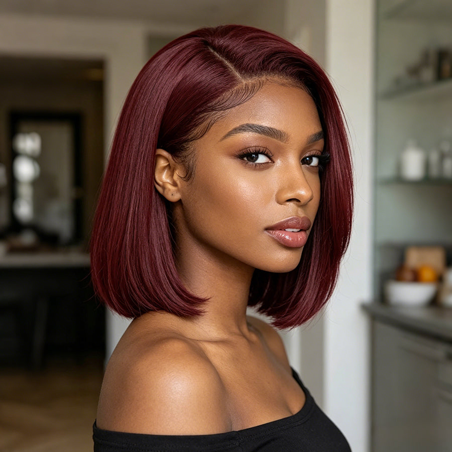 Ocean Hair Straight Bob Lace Front 13x4 DD 99J Piano Black Brown Wig