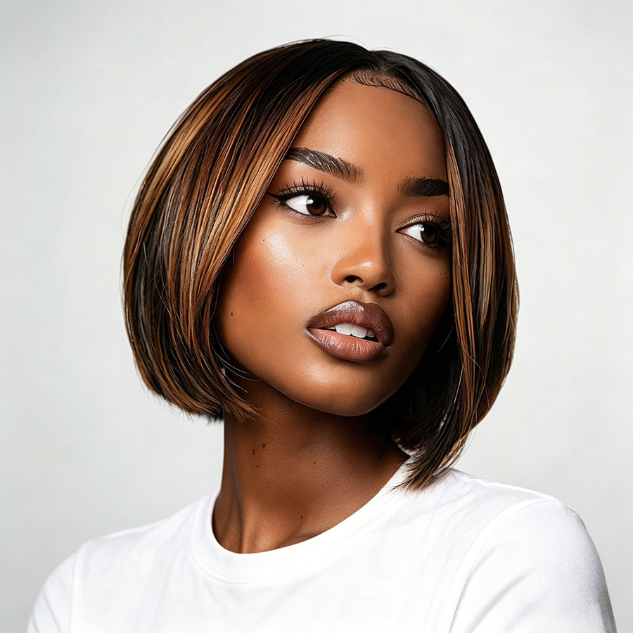 13x4 Bob Straight Double Drawn Human Hair Wig Lace Front Colorful Wig 