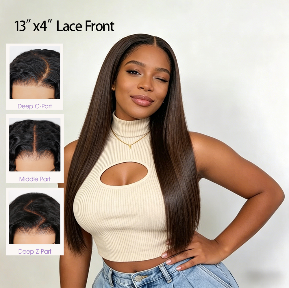 Ocean Hair Straight Free Part 13x4 Lace Front Wig Brown Color 18-30 Inch Wig