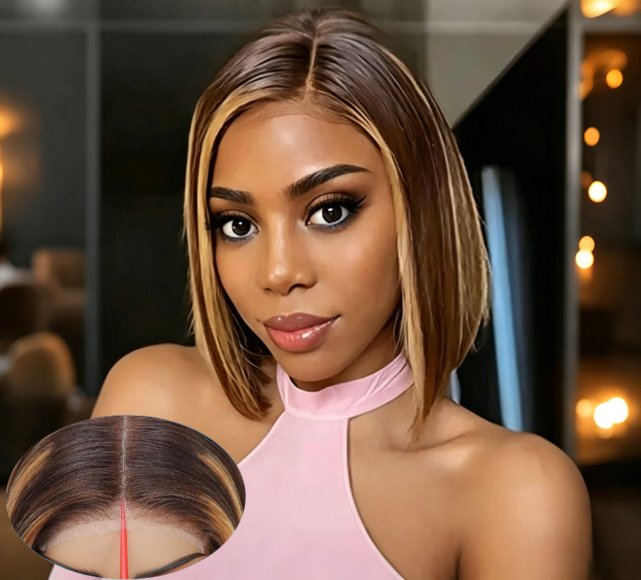 Ocean Hair Honey Highlight Straight Bob Lace Front Wig 13x4 8-16 Inch
