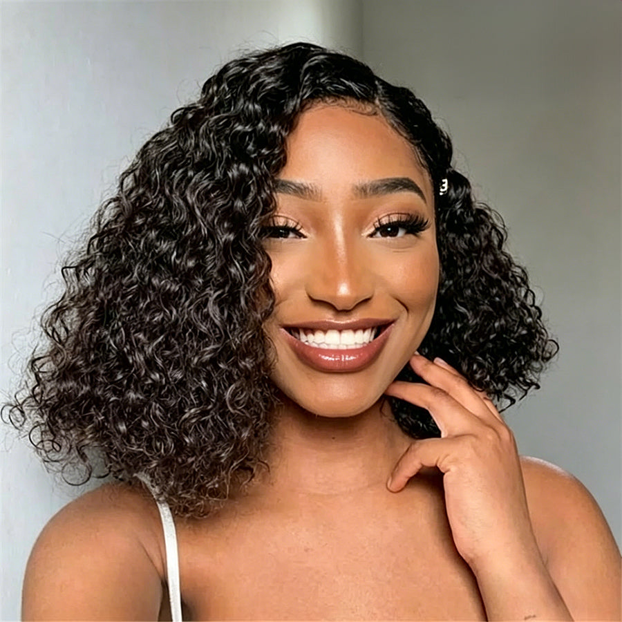 Special Ocean Hair DD 13x4 Lace Front Water Wave Bob 1B Black Color Wig