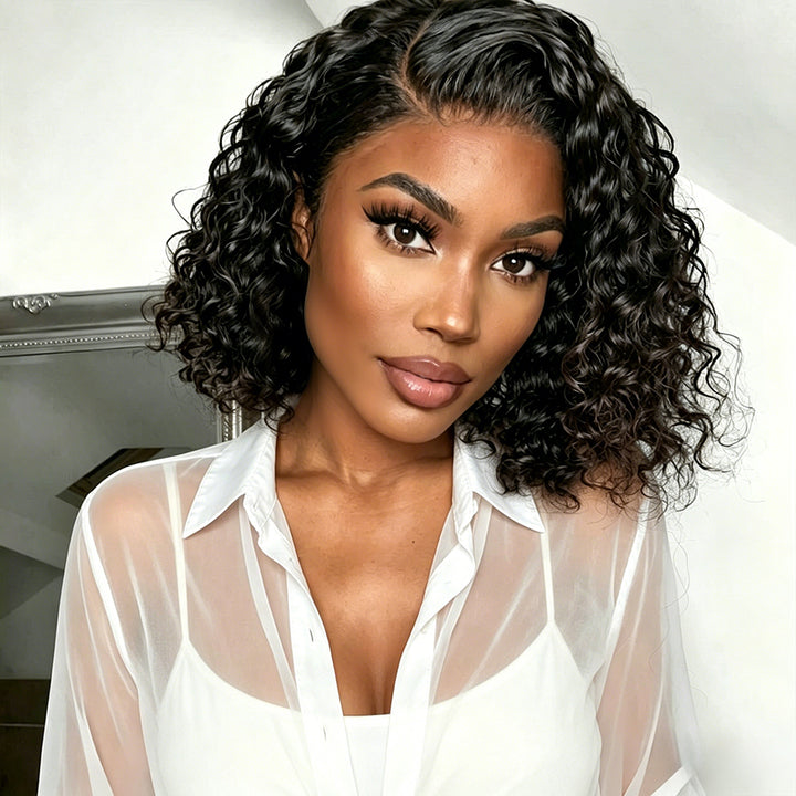 Special Ocean Hair DD 13x4 Lace Front Water Wave Bob 1B Black Color Wig