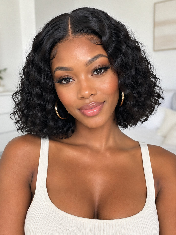 Ocean Hair Water Wave T-Part Wig Natural Black 10 Inch